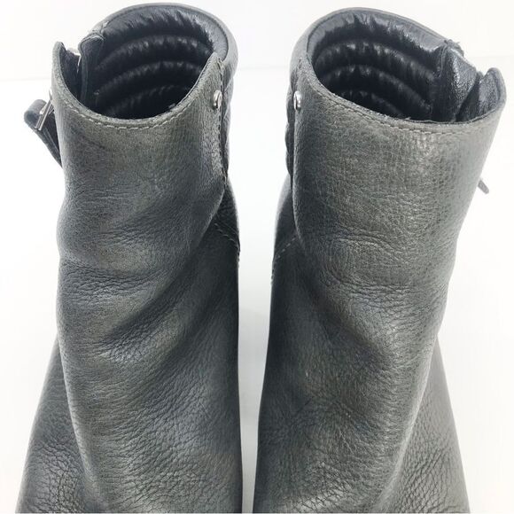 Sorel DANICA Gray Leather Zip Side Block Heel Chunky Moto Style Ankle Boots - Picture 8 of 16